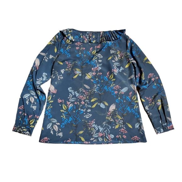 Banana Republic Josephine Asymmetrical‎ Pleated Neckline Floral Blouse Womens M - Picture 2 of 8